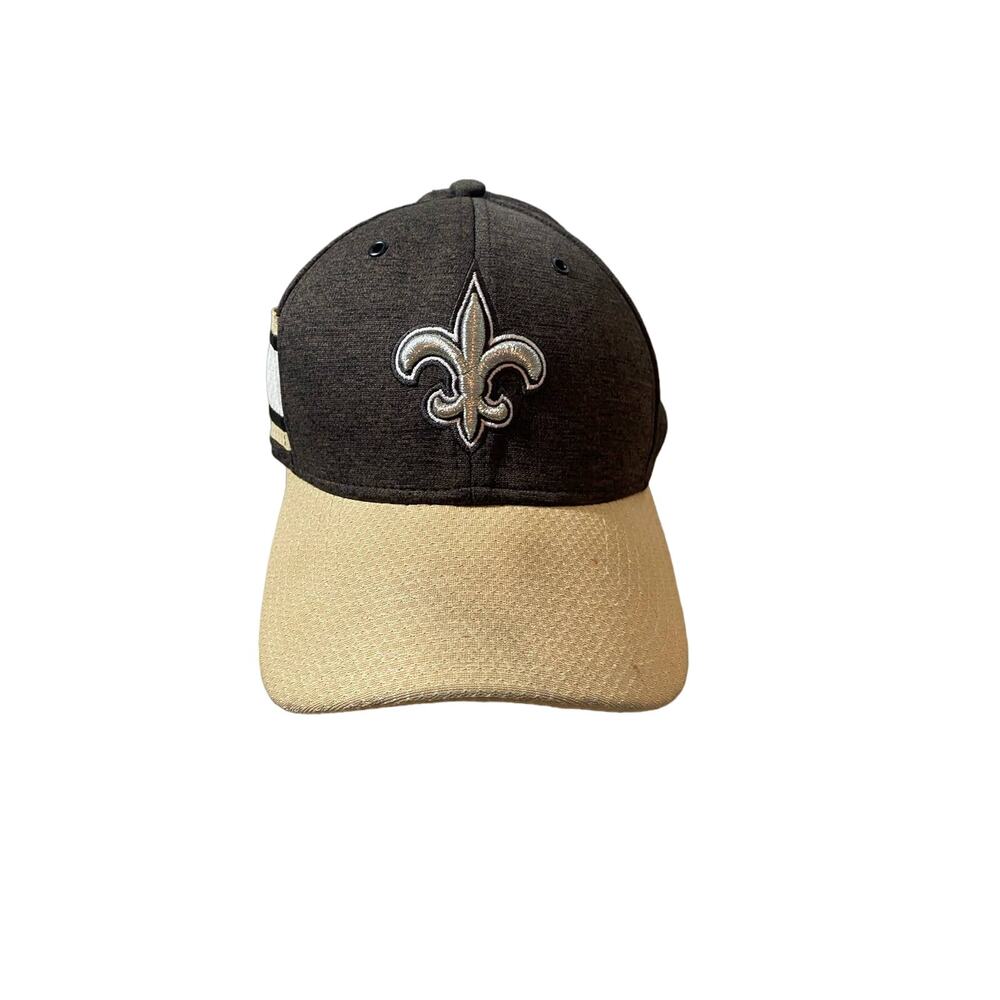 Saints NFL Medium Large New Era Black Beige Hat Fitted Baseball Cap Football